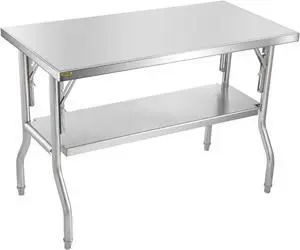 VEVOR Stainless Steel Folding Commercial Prep Table With Undershelf -48 X 24 In.