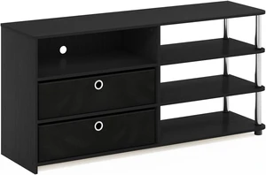 Furinno JAYA Simple Design TV Stand for up to 55-Inch with Bins, Americano, Stainless Steel Tubes Furinno JAYA Simple Design TV Stand for up to 55-Inch with Bins, Americano, Stainless Steel Tubes