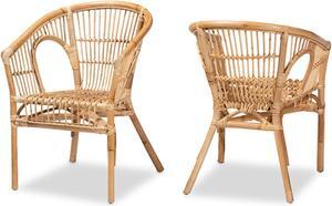 Baxton Studio Alleta Modern Bohemian Natural Brown Rattan 2-Piece Dining Chair Set