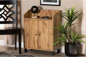 Baxton Studio Rossin Modern and Contemporary Oak Brown Finished Wood 2-Door Entryway Shoe Storage Cabinet with Top Shelf