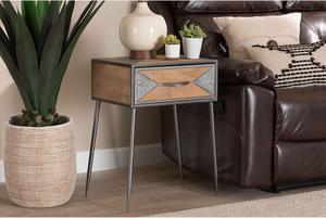Baxton Studio Laurel Rustic Industrial Antique Grey Finished Metal and Whitewashed Oak Brown Finished Wood 1-Drawer End Table