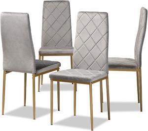 Baxton Studio Blaise Modern Luxe and Glam Grey Velvet Fabric Upholstered and Gold Finished Metal 4-Piece Dining Chair Set