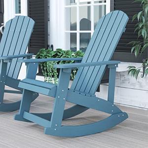 Savannah All-Weather Poly Resin Wood Adirondack Rocking Chair with Rust Resistant Stainless Steel Hardware in Sea Foam