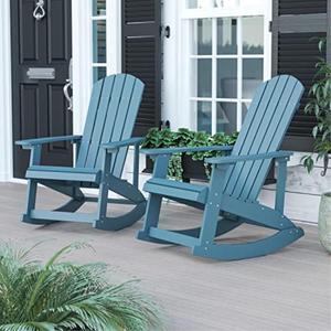 Savannah All-Weather Poly Resin Wood Adirondack Rocking Chair with Rust Resistant Stainless Steel Hardware in Sea Foam - Set of 2
