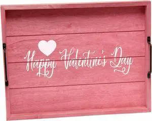 Elegant Designs Decorative Wood Serving Tray w/ Handles, 15.50" x 12", "Happy Valentine's Day"