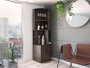 TUHOME Syrah Corner Bar Cabinet, Two External Shelves, Cup Rack -Dark Brown, For Living Room TUHOME Syrah Corner Bar Cabinet, Two External Shelves, Cup Rack -Dark Brown, For Living Room