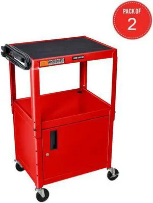 Luxor Multipurpose Height Adjustable Steel AV Utility Cabinet Cart - Red (pack of 2)