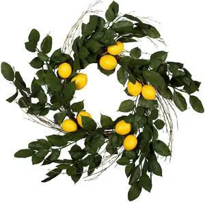 Vickerman 24" Green Salal Leaf/Yellow Lemon Wreath - FK170702