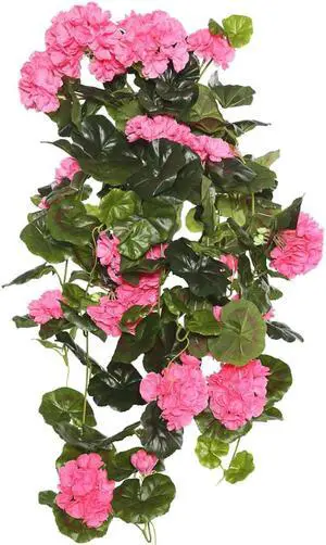 Vickerman 29" Pink Geranium Hanging Bush - FL170803