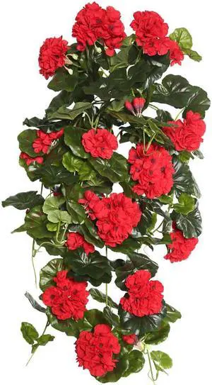 Vickerman 29" Red Geranium Hanging Bush - FL170802