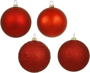 Vickerman 6" Red 4 Finish Ball Asst 4/Bag - N591503DA