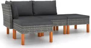 vidaXL 4 Piece Garden Lounge Set with Cushions Poly Rattan Gray vidaXL 4 Piece Garden Lounge Set with Cushions Poly Rattan Gray