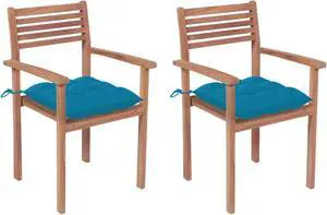 vidaXL Garden Chairs 2 pcs with Light Blue Cushions Solid Teak Wood vidaXL Garden Chairs 2 pcs with Light Blue Cushions Solid Teak Wood