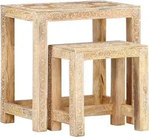 vidaXL 2 Piece Hand-painted Side Table Set Solid Mango Wood