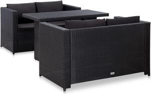 vidaXL 3 Piece Patio Lounge Set with Cushions Poly Rattan Black
