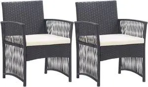 vidaXL Patio Armchairs with Cushions 2 pcs Black Poly Rattan