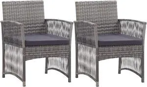 vidaXL Patio Armchairs with Cushions 2 pcs Anthracite Poly Rattan