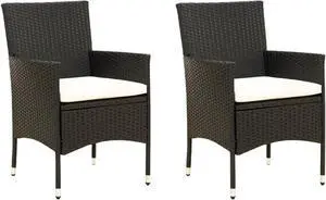vidaXL Patio Chairs with Cushions 2 pcs Poly Rattan Black