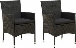 vidaXL Patio Chairs with Cushions 2 pcs Poly Rattan Black