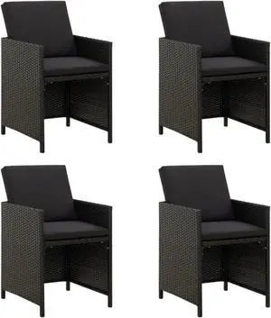 vidaXL Garden Chair Set of 4 Black PE rattan Standard