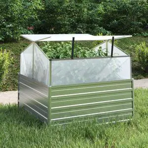 vidaXL Cold Frame Raised Garden Bed with Cover Greenhouse Galvanized Steel