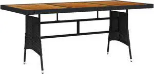 vidaXL Patio Table Black 63"x27.6"x28.3" Poly Rattan & Solid Acacia Wood