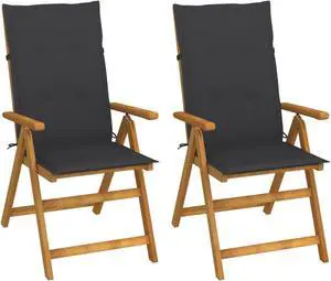vidaXL Patio Reclining Chairs 2 pcs with Cushions Solid Acacia Wood vidaXL Patio Reclining Chairs 2 pcs with Cushions Solid Acacia Wood
