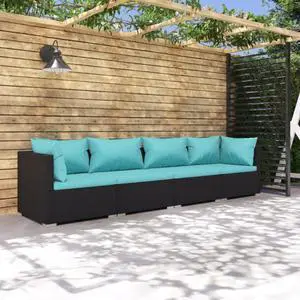 vidaXL 4 Piece Patio Lounge Set with Cushions Poly Rattan Black vidaXL 4 Piece Patio Lounge Set with Cushions Poly Rattan Black