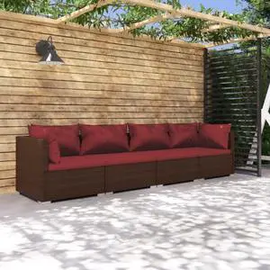 vidaXL 4 Piece Patio Lounge Set with Cushions Poly Rattan Brown vidaXL 4 Piece Patio Lounge Set with Cushions Poly Rattan Brown