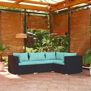vidaXL 4 Piece Patio Lounge Set with Cushions Poly Rattan Black vidaXL 4 Piece Patio Lounge Set with Cushions Poly Rattan Black