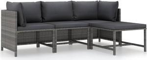 vidaXL 4 Piece Patio Lounge Set with Cushions Poly Rattan Gray