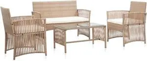 vidaXL 4 Piece Patio Lounge Set with Cushions Poly Rattan Beige