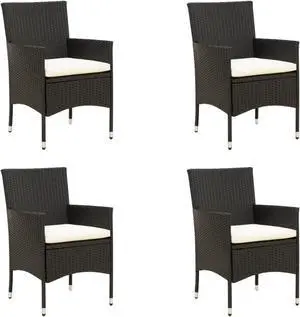 vidaXL Patio Chairs with Cushions 4 pcs Poly Rattan Black
