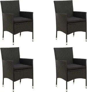 vidaXL Patio Chairs with Cushions 4 pcs Poly Rattan Black