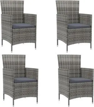 vidaXL Patio Chairs with Cushions 4 pcs Poly Rattan Gray