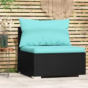 vidaXL Patio Middle Sofa with Cushions Black Poly Rattan