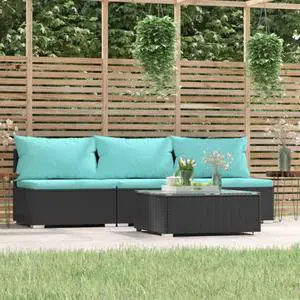 vidaXL 4 Piece Patio Lounge Set with Cushions Black Poly Rattan