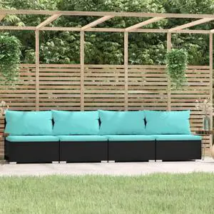vidaXL 4-Seater Sofa with Cushions Black Poly Rattan