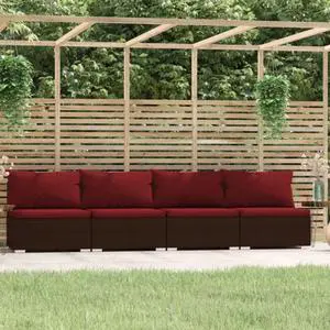 vidaXL 4-Seater Sofa with Cushions Brown Poly Rattan
