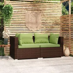 vidaXL 2-Seater Sofa with Cushions Brown Poly Rattan