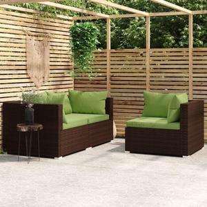 vidaXL 3 Piece Patio Lounge Set with Cushions Brown Poly Rattan