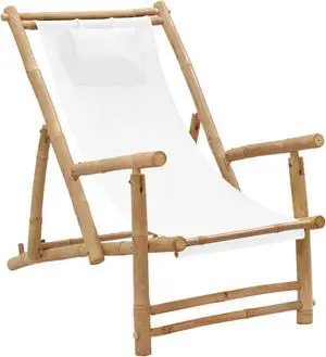 vidaXL Deck Chair Bamboo and Canvas Cream White