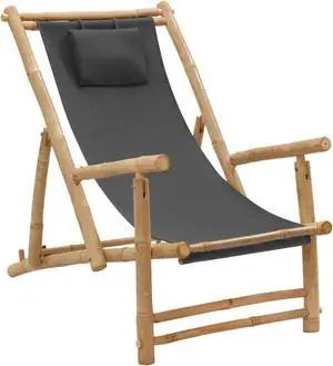 vidaXL Deck Chair Bamboo and Canvas Dark Gray