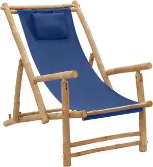 vidaXL Deck Chair Bamboo and Canvas Navy Blue