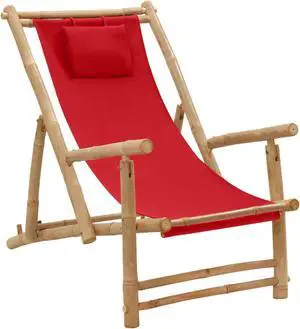 vidaXL Deck Chair Bamboo and Canvas Red