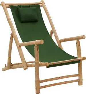 vidaXL Deck Chair Bamboo and Canvas Green
