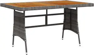 vidaXL Patio Table Gray 51.2"x27.6"x28.3" Poly Rattan & Solid Acacia Wood