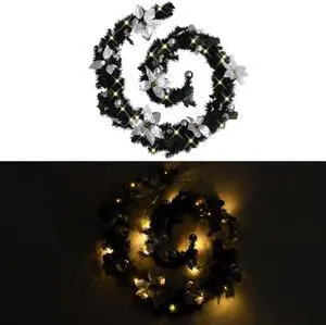 vidaXL Christmas Garland with LED Lights Black 8.9' PVC