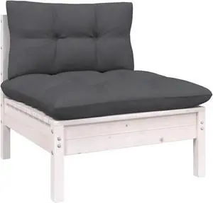 vidaXL Patio Middle Sofa with Cushions White Solid Pinewood vidaXL Patio Middle Sofa with Cushions White Solid Pinewood