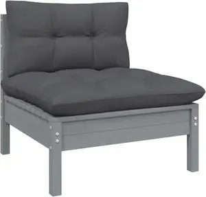 vidaXL Patio Middle Sofa with Anthracite Cushions Gray Solid Pinewood vidaXL Patio Middle Sofa with Anthracite Cushions Gray Solid Pinewood
